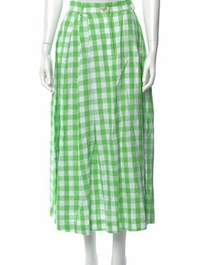 Mara Hoffman Green and White Gingham 100% Hemp A-Line Midi Skirt NWOT